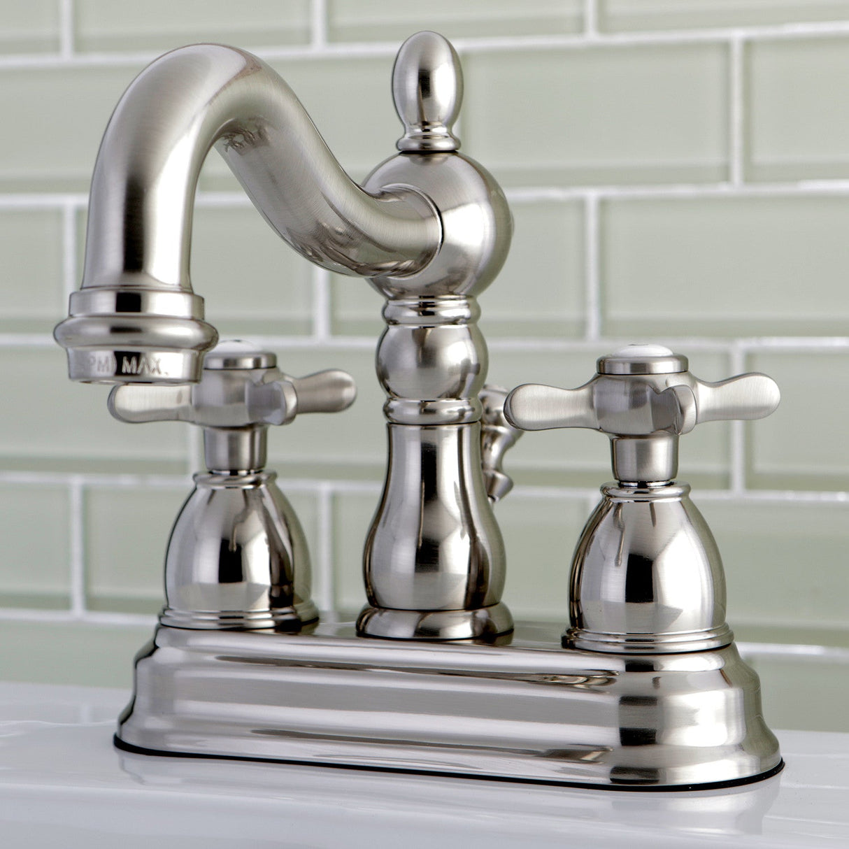 Essex KB1608BEX Two-Handle 3-Hole Deck Mount 4" Centerset Bathroom Faucet with Plastic Pop-Up, Brushed Nickel