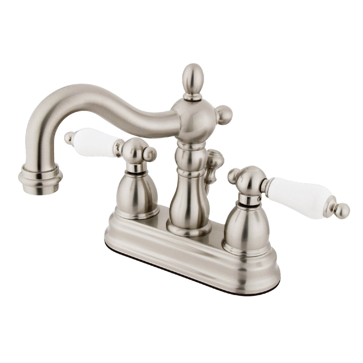 Heritage KB1608PL Two-Handle 3-Hole Deck Mount 4" Centerset Bathroom Faucet with Plastic Pop-Up, Brushed Nickel
