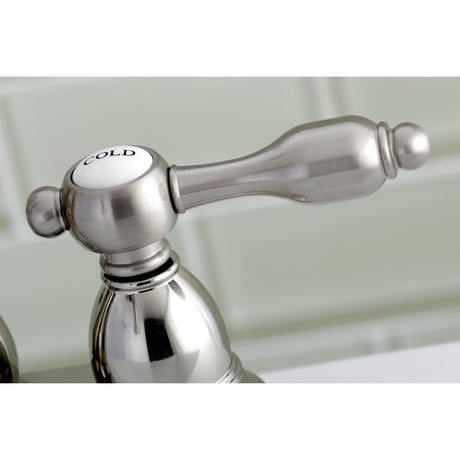 Tudor KB1608TAL Two-Handle 3-Hole Deck Mount 4" Centerset Bathroom Faucet with Plastic Pop-Up, Brushed Nickel