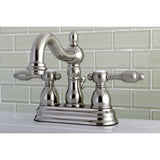 Tudor KB1608TAL Two-Handle 3-Hole Deck Mount 4" Centerset Bathroom Faucet with Plastic Pop-Up, Brushed Nickel