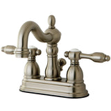 Tudor KB1608TAL Two-Handle 3-Hole Deck Mount 4" Centerset Bathroom Faucet with Plastic Pop-Up, Brushed Nickel