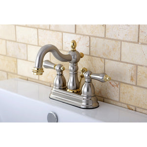 Heritage KB1609AL Two-Handle 3-Hole Deck Mount 4" Centerset Bathroom Faucet with Plastic Pop-Up, Brushed Nickel/Polished Brass