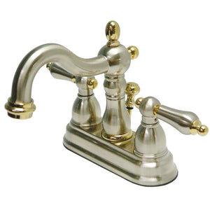 Heritage KB1609AL Two-Handle 3-Hole Deck Mount 4" Centerset Bathroom Faucet with Plastic Pop-Up, Brushed Nickel/Polished Brass