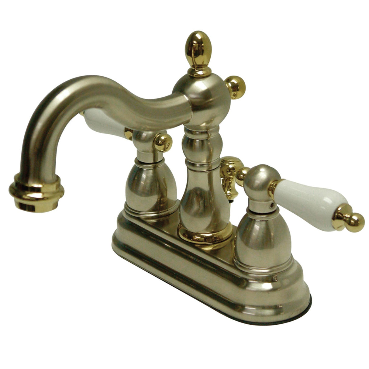 Heritage KB1609PL Two-Handle 3-Hole Deck Mount 4" Centerset Bathroom Faucet with Plastic Pop-Up, Brushed Nickel/Polished Brass