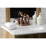 Heritage KB160ALAC Two-Handle 3-Hole Deck Mount 4" Centerset Bathroom Faucet with Plastic Pop-Up, Antique Copper