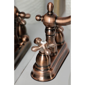 Heritage KB160AXAC Two-Handle 3-Hole Deck Mount 4" Centerset Bathroom Faucet with Plastic Pop-Up, Antique Copper