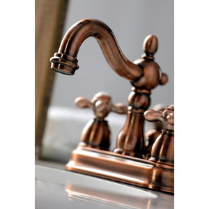 Heritage KB160AXAC Two-Handle 3-Hole Deck Mount 4" Centerset Bathroom Faucet with Plastic Pop-Up, Antique Copper
