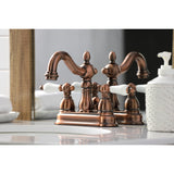 Heritage KB160PLAC Two-Handle 3-Hole Deck Mount 4" Centerset Bathroom Faucet with Plastic Pop-Up, Antique Copper