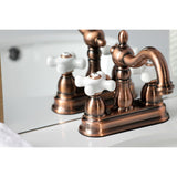 Heritage KB160PXAC Two-Handle 3-Hole Deck Mount 4" Centerset Bathroom Faucet with Plastic Pop-Up, Antique Copper