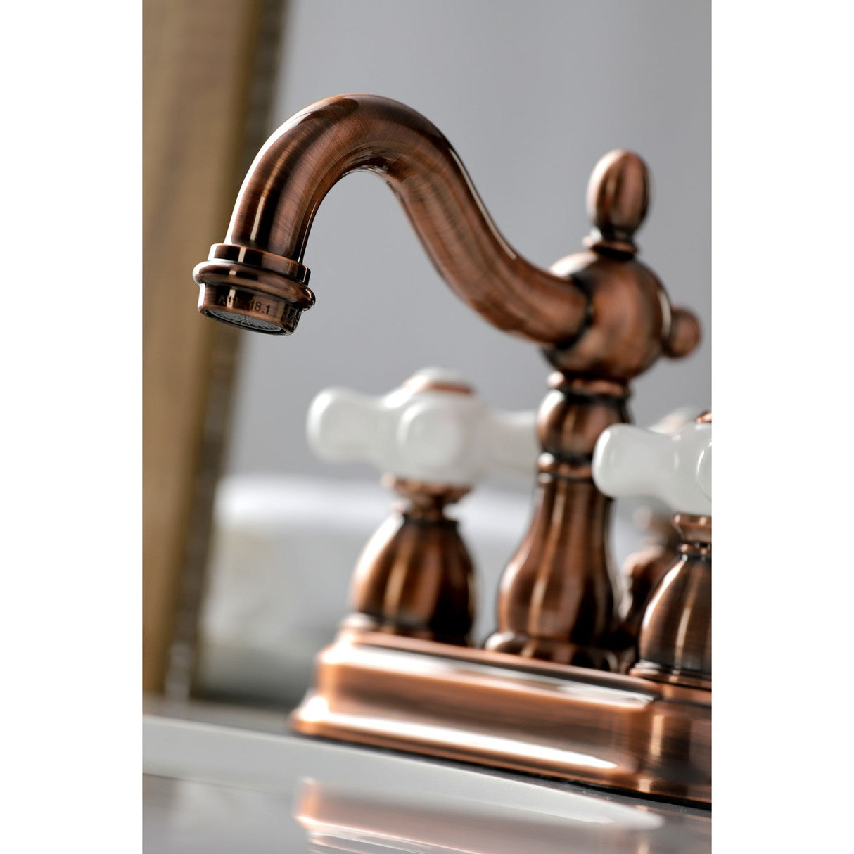 Heritage KB160PXAC Two-Handle 3-Hole Deck Mount 4" Centerset Bathroom Faucet with Plastic Pop-Up, Antique Copper