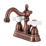 Heritage KB160PXAC Two-Handle 3-Hole Deck Mount 4" Centerset Bathroom Faucet with Plastic Pop-Up, Antique Copper