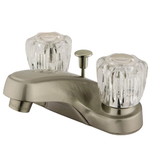 Americana KB168 Two-Handle 3-Hole Deck Mount 4" Centerset Bathroom Faucet with Plastic Pop-Up, Brushed Nickel