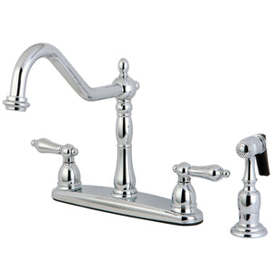 Heritage KB1751ALBS Two-Handle 4-Hole Deck Mount 8" Centerset Kitchen Faucet with Side Sprayer, Polished Chrome