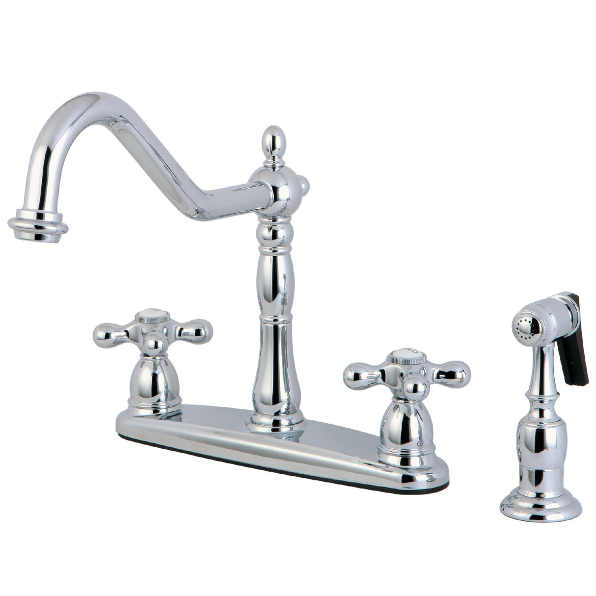 Heritage KB1751AXBS Two-Handle 4-Hole Deck Mount 8" Centerset Kitchen Faucet with Side Sprayer, Polished Chrome