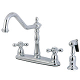 Heritage KB1751AXBS Two-Handle 4-Hole Deck Mount 8" Centerset Kitchen Faucet with Side Sprayer, Polished Chrome