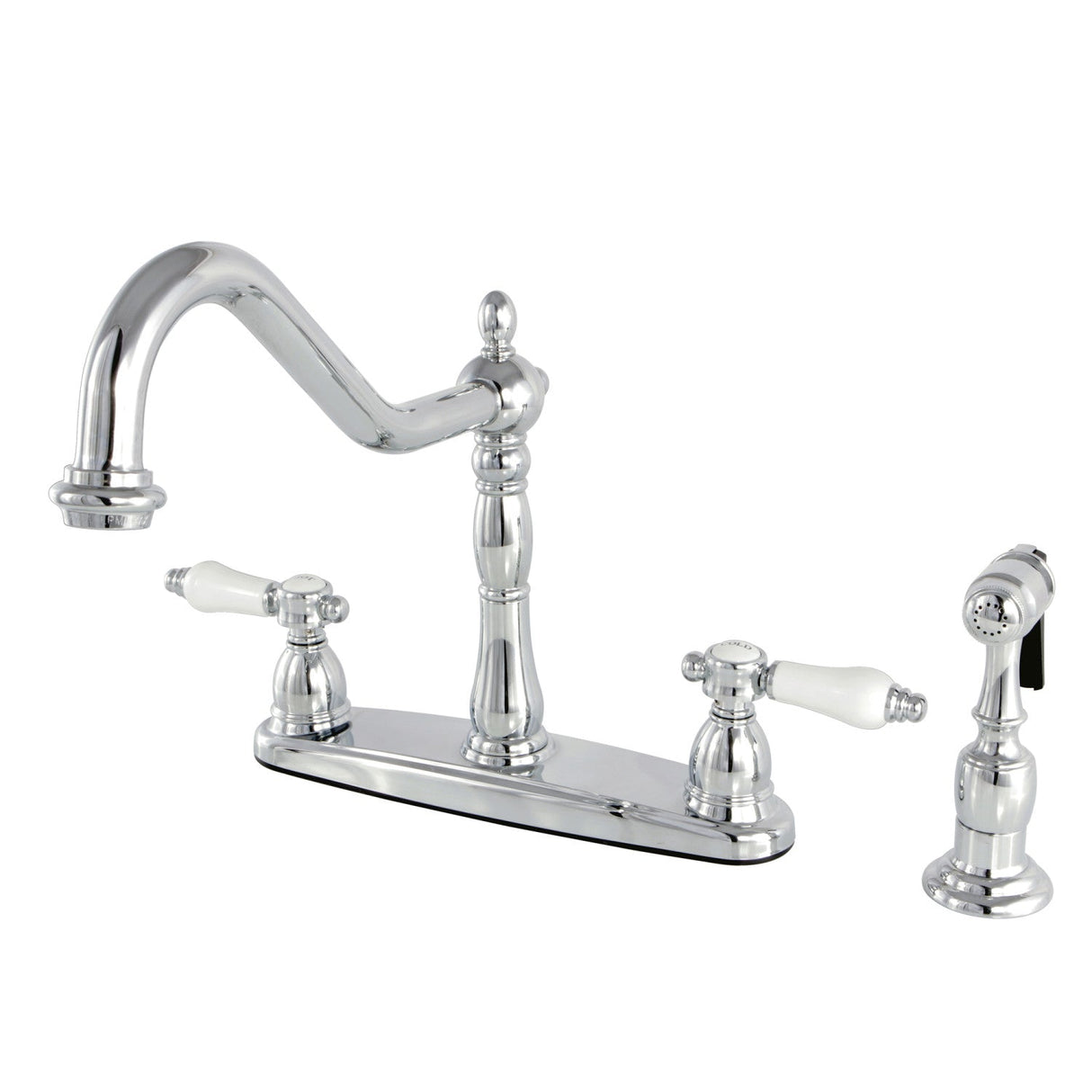 Bel-Air KB1751BPLBS Two-Handle 4-Hole Deck Mount 8" Centerset Kitchen Faucet with Side Sprayer, Polished Chrome