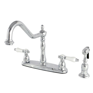 Bel-Air KB1751BPLBS Two-Handle 4-Hole Deck Mount 8" Centerset Kitchen Faucet with Side Sprayer, Polished Chrome