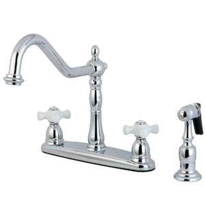 Heritage KB1751PXBS Two-Handle 4-Hole Deck Mount 8" Centerset Kitchen Faucet with Side Sprayer, Polished Chrome