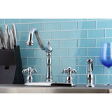 French Country KB1751TXBS Two-Handle 4-Hole Deck Mount 8" Centerset Kitchen Faucet with Side Sprayer, Polished Chrome
