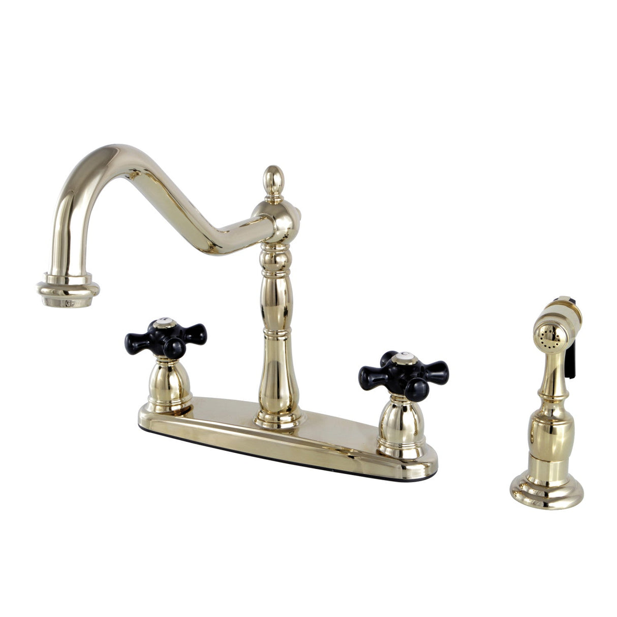 Duchess KB1752PKXBS Two-Handle 4-Hole Deck Mount 8" Centerset Kitchen Faucet with Side Sprayer, Polished Brass