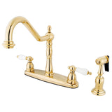Heritage KB1752PLBS Two-Handle 4-Hole Deck Mount 8" Centerset Kitchen Faucet with Side Sprayer, Polished Brass