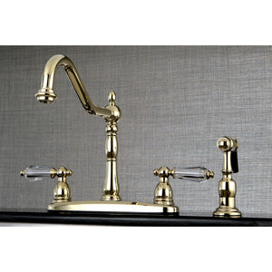 Wilshire KB1752WLLBS Two-Handle 4-Hole Deck Mount 8" Centerset Kitchen Faucet with Side Sprayer, Polished Brass