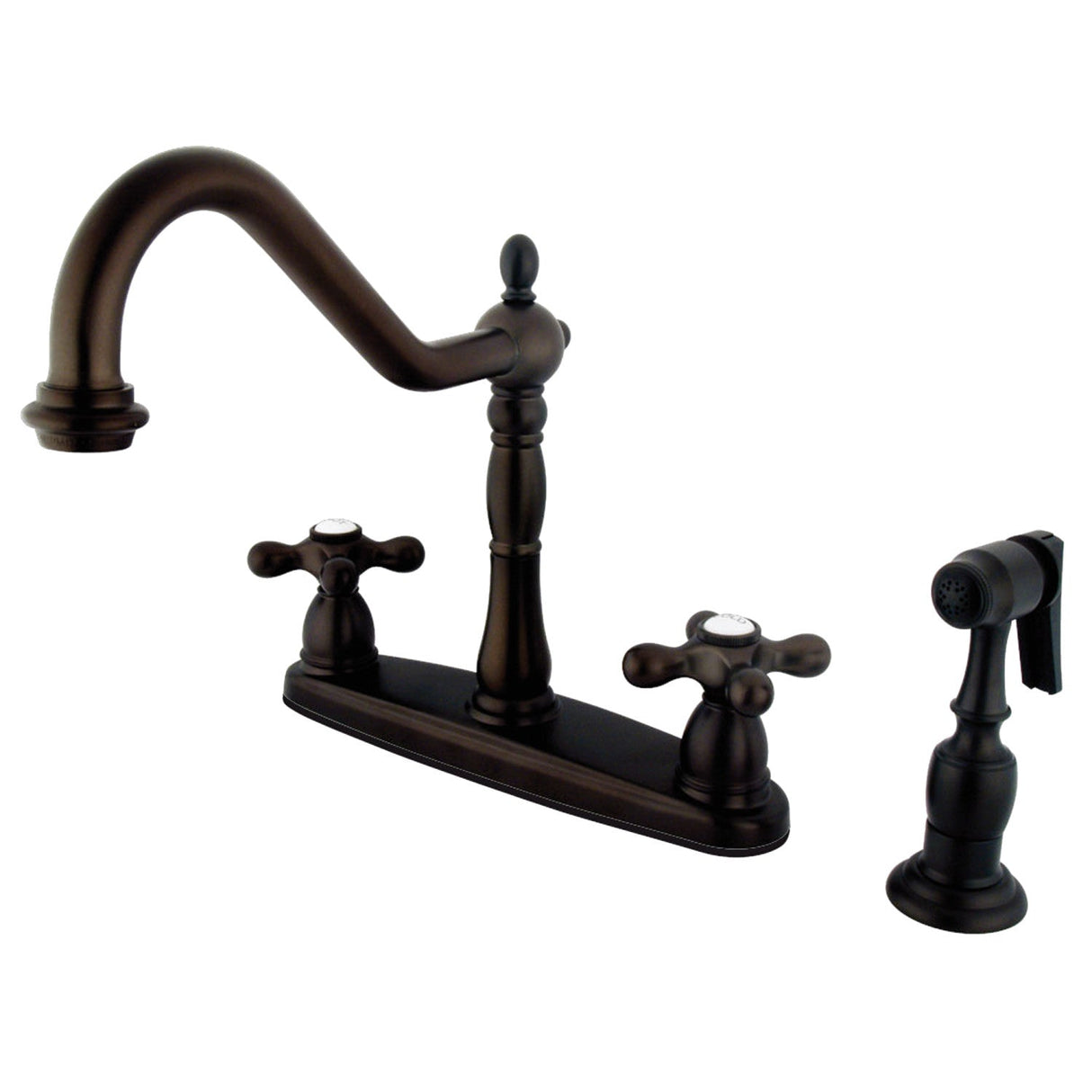 Heritage KB1755AXBS Two-Handle 4-Hole Deck Mount 8" Centerset Kitchen Faucet with Side Sprayer, Oil Rubbed Bronze
