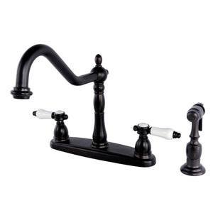 Bel-Air KB1755BPLBS Two-Handle 4-Hole Deck Mount 8" Centerset Kitchen Faucet with Side Sprayer, Oil Rubbed Bronze