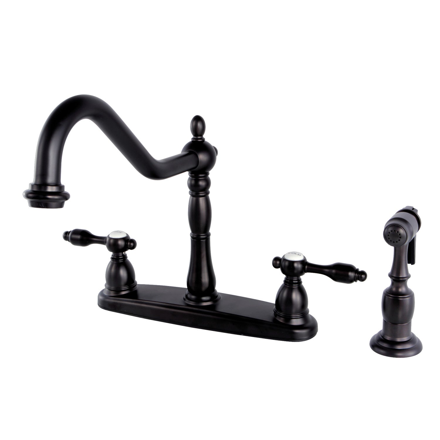 Tudor KB1755TALBS Two-Handle 4-Hole 8" Centerset Kitchen Faucet with Brass Sprayer, Oil Rubbed Bronze - Thumbnail 2