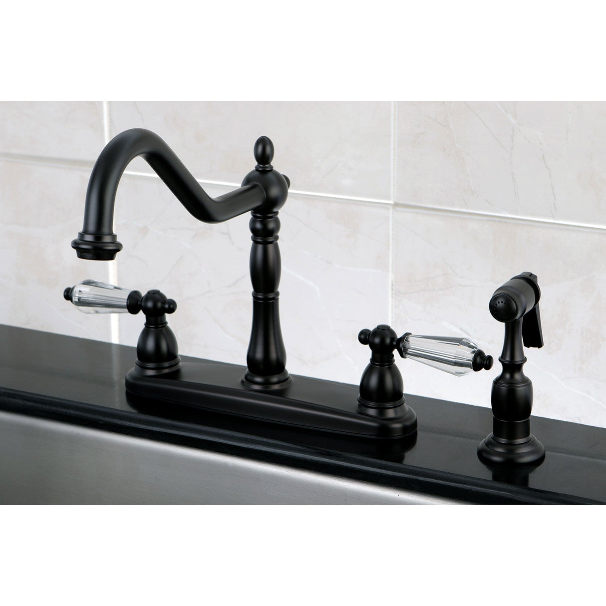 Wilshire KB1755WLLBS Two-Handle 4-Hole Deck Mount 8" Centerset Kitchen Faucet with Side Sprayer, Oil Rubbed Bronze