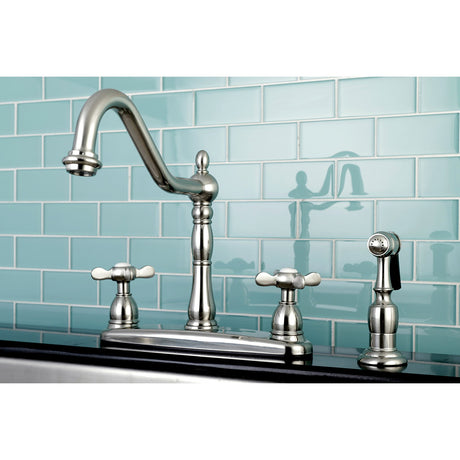 Essex KB1758BEXBS Two-Handle 4-Hole Deck Mount 8" Centerset Kitchen Faucet with Side Sprayer, Brushed Nickel