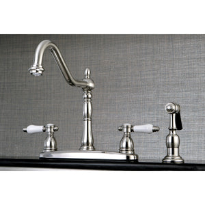 Bel-Air KB1758BPLBS Two-Handle 4-Hole Deck Mount 8" Centerset Kitchen Faucet with Side Sprayer, Brushed Nickel