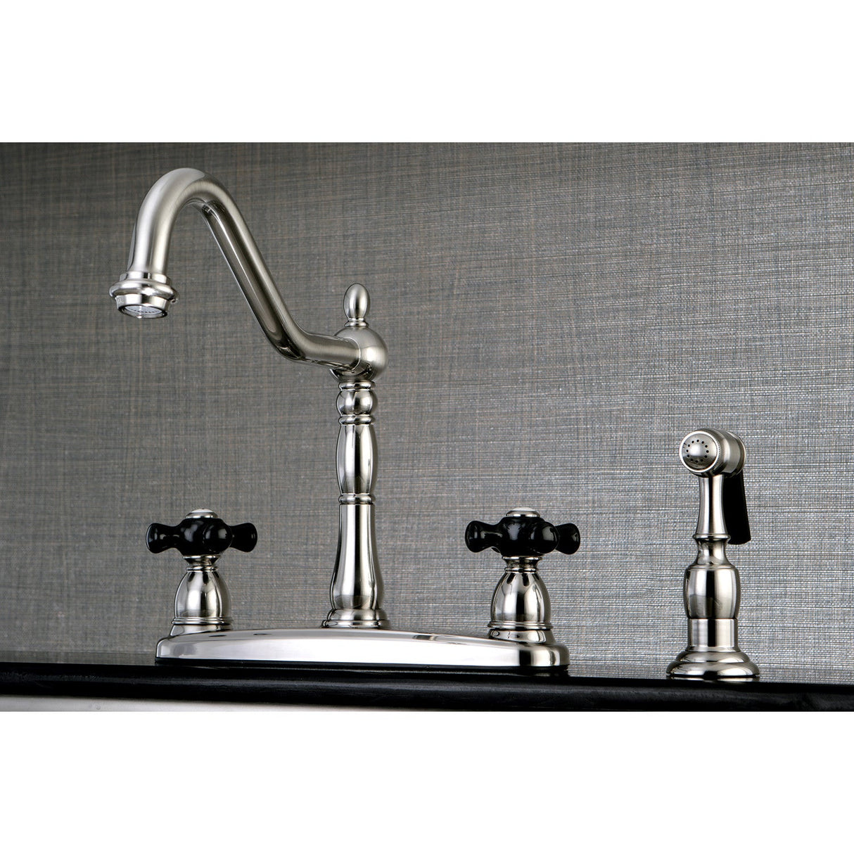 Duchess KB1758PKXBS Two-Handle 4-Hole Deck Mount 8" Centerset Kitchen Faucet with Side Sprayer, Brushed Nickel