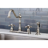 French Country KB1758TXBS Two-Handle 4-Hole Deck Mount 8" Centerset Kitchen Faucet with Side Sprayer, Brushed Nickel