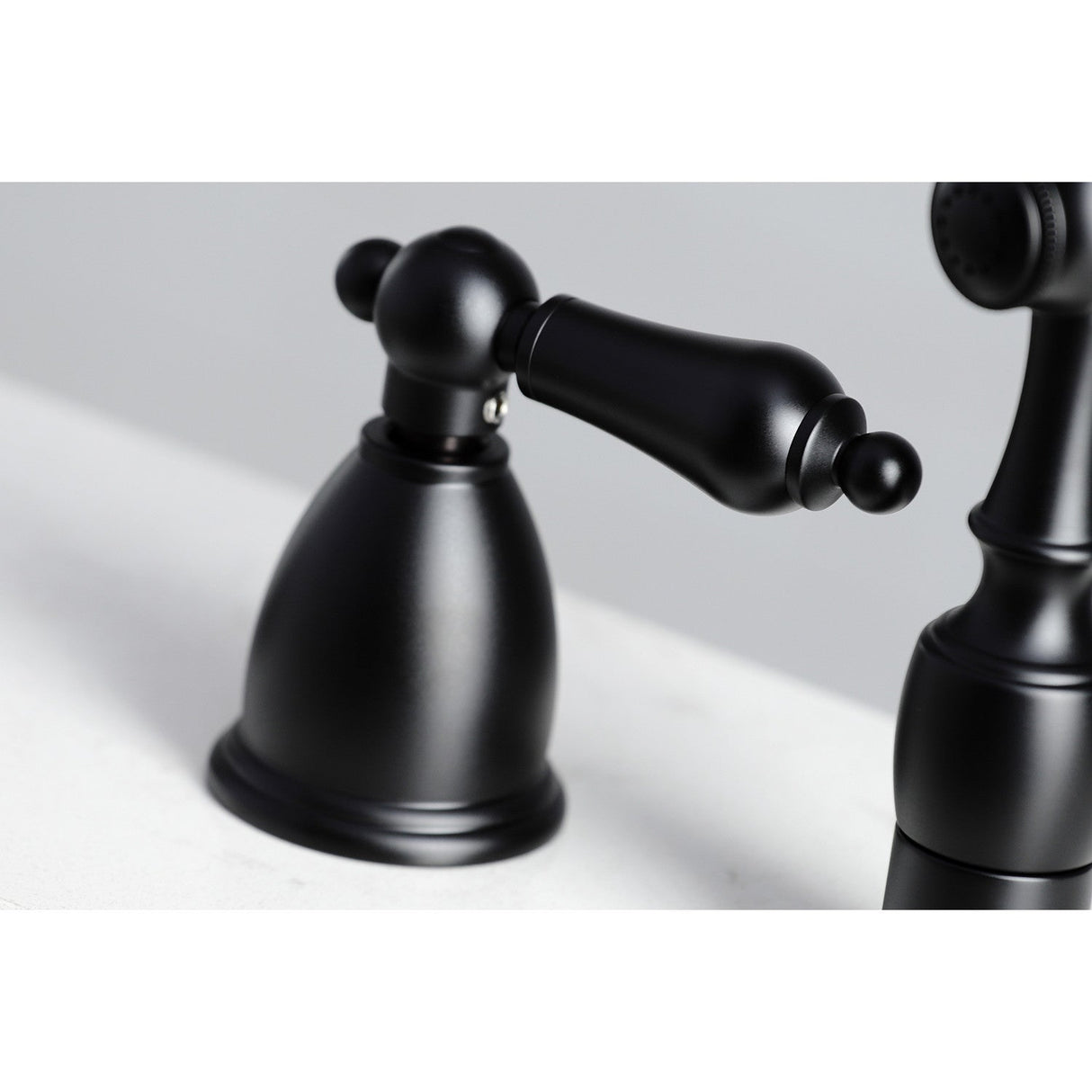 Heritage KB1790ALBS Two-Handle 4-Hole Deck Mount Widespread Kitchen Faucet with Brass Sprayer, Matte Black