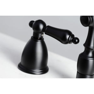 Heritage KB1790ALBS Two-Handle 4-Hole Deck Mount Widespread Kitchen Faucet with Brass Sprayer, Matte Black