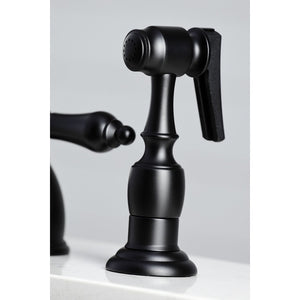 Heritage KB1790ALBS Two-Handle 4-Hole Deck Mount Widespread Kitchen Faucet with Brass Sprayer, Matte Black