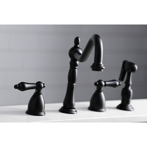 Heritage KB1790ALBS Two-Handle 4-Hole Deck Mount Widespread Kitchen Faucet with Brass Sprayer, Matte Black