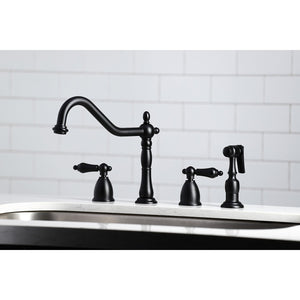 Heritage KB1790ALBS Two-Handle 4-Hole Deck Mount Widespread Kitchen Faucet with Brass Sprayer, Matte Black