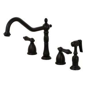 Heritage KB1790ALBS Two-Handle 4-Hole Deck Mount Widespread Kitchen Faucet with Brass Sprayer, Matte Black