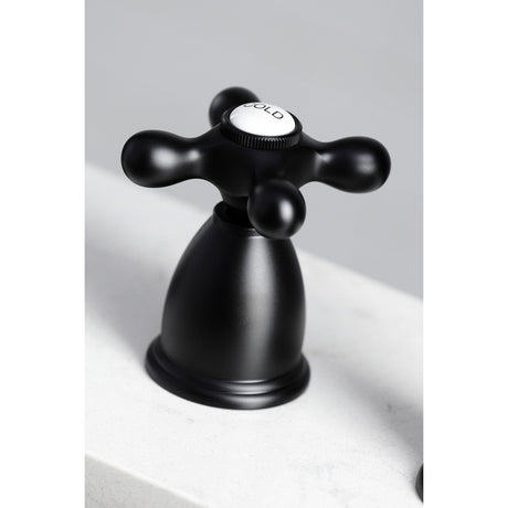 Heritage KB1790AXBS Two-Handle 4-Hole Deck Mount Widespread Kitchen Faucet with Brass Sprayer, Matte Black