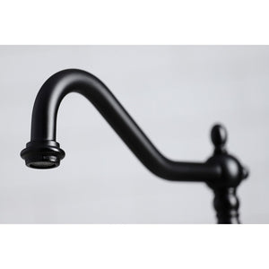 Heritage KB1790AXBS Two-Handle 4-Hole Deck Mount Widespread Kitchen Faucet with Brass Sprayer, Matte Black