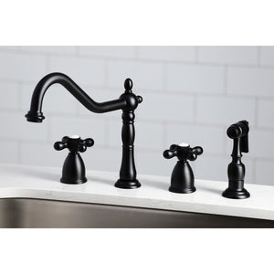 Heritage KB1790AXBS Two-Handle 4-Hole Deck Mount Widespread Kitchen Faucet with Brass Sprayer, Matte Black