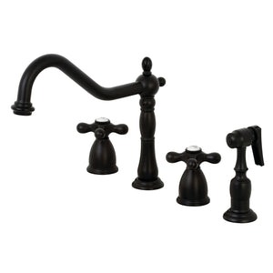 Heritage KB1790AXBS Two-Handle 4-Hole Deck Mount Widespread Kitchen Faucet with Brass Sprayer, Matte Black