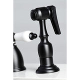 Heritage KB1790PLBS Two-Handle 4-Hole Deck Mount Widespread Kitchen Faucet with Brass Sprayer, Matte Black