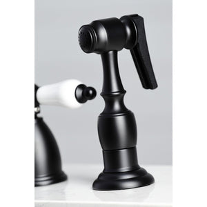 Heritage KB1790PLBS Two-Handle 4-Hole Deck Mount Widespread Kitchen Faucet with Brass Sprayer, Matte Black