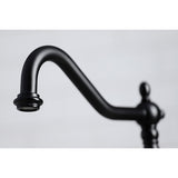 Heritage KB1790PLBS Two-Handle 4-Hole Deck Mount Widespread Kitchen Faucet with Brass Sprayer, Matte Black