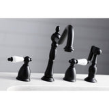 Heritage KB1790PLBS Two-Handle 4-Hole Deck Mount Widespread Kitchen Faucet with Brass Sprayer, Matte Black