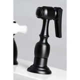 Heritage KB1790PXBS Two-Handle 4-Hole Deck Mount Widespread Kitchen Faucet with Brass Sprayer, Matte Black