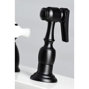 Heritage KB1790PXBS Two-Handle 4-Hole Deck Mount Widespread Kitchen Faucet with Brass Sprayer, Matte Black